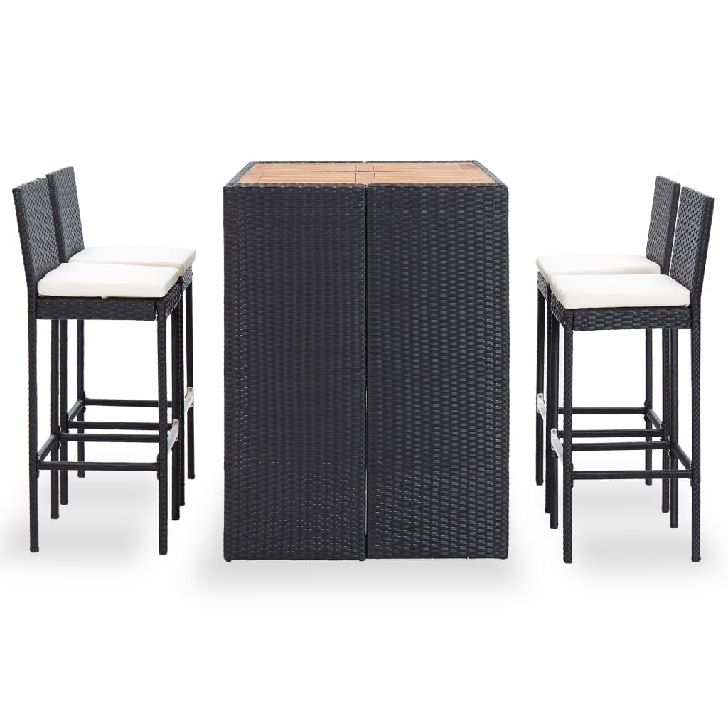 Buy 5 Piece Outdoor Bar Set Poly Rattan And Acacia Wood Black MyDeal   Vidaxl Solid Acacia Wood Outdoor Bar Set 5 Pieces Poly Rattan Black Furniture 2138531 01 