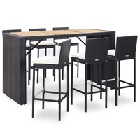 7 Piece Outdoor Bar Set with Cushions Poly Rattan Black vidaXL