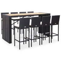 9 Piece Outdoor Bar Set Poly Rattan and Acacia Wood Black vidaXL