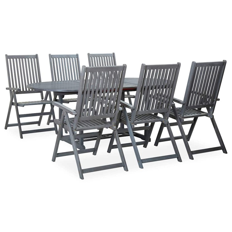 Buy 7 Piece Outdoor Dining Set Solid Acacia Wood Grey vidaXL MyDeal