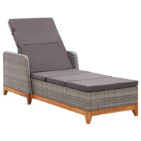Sun Lounger Poly Rattan and Solid Acacia Wood Grey vidaXL