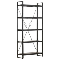 5-Tier Bookcase Black 90x30x180 cm Solid Mango Wood vidaXL