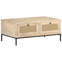Coffee Table 90x50x37 cm Solid Mango Wood and Natural Cane vidaXL