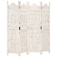 Hand carved 4-Panel Room Divider White 160x165 cm Solid Mango Wood vidaXL