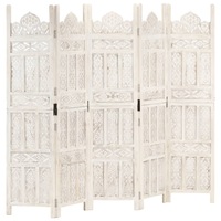 Hand carved 5-Panel Room Divider White 200x165 cm Solid Mango Wood vidaXL