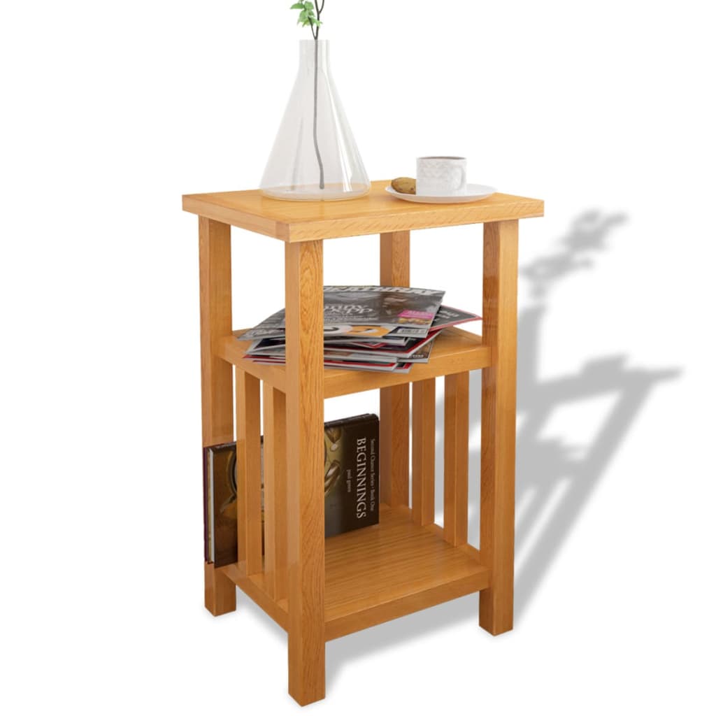 End Table with Magazine Shelf 27x35x55 cm Solid Oak Wood vidaXL