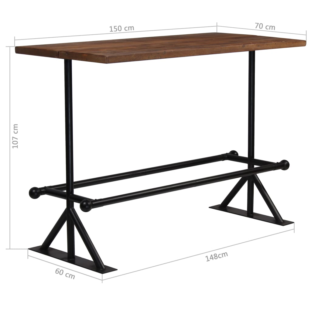 vidaXL Solid Reclaimed Wood Bar Table 150x70x107cm Kitchen Dining Furniture 