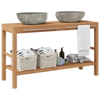Bathroom Vanity Cabinet Solid Teak with Riverstone Sinks vidaXL