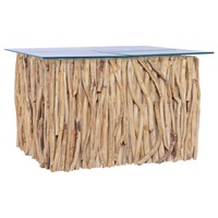 Coffee Table with Glass Top 66x66x40 cm Solid Teak Wood vidaXL