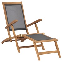 Deck Chair with Footrest Solid Teak Wood Black vidaXL