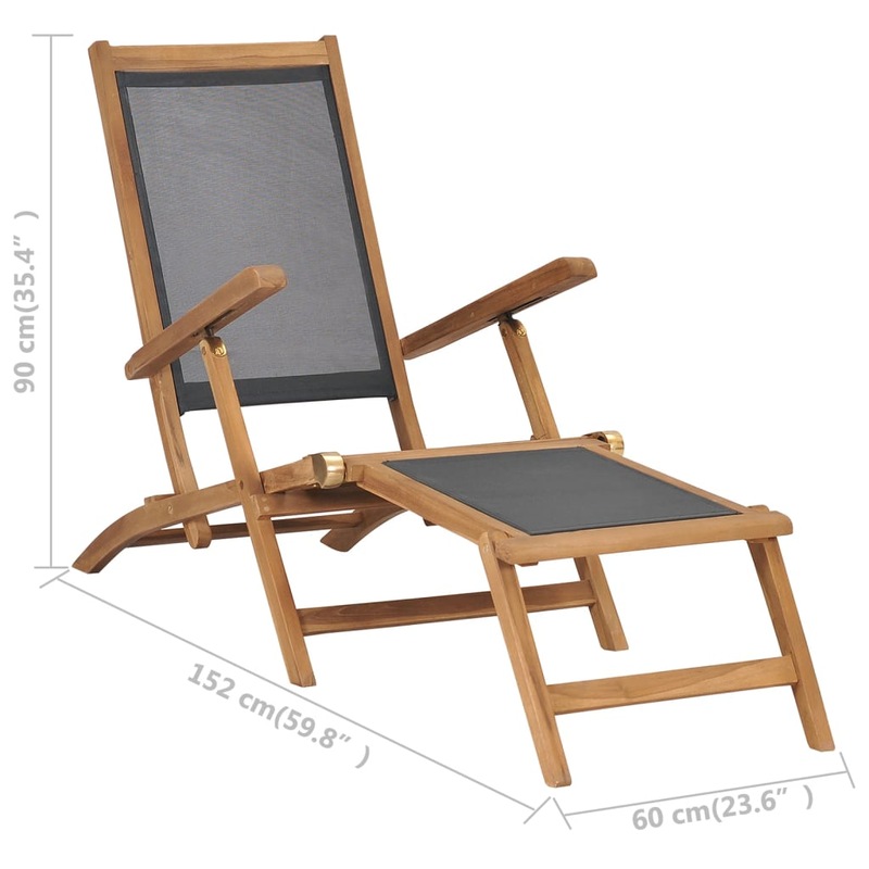 Buy Deck Chair with Footrest Solid Teak Wood Black vidaXL MyDeal