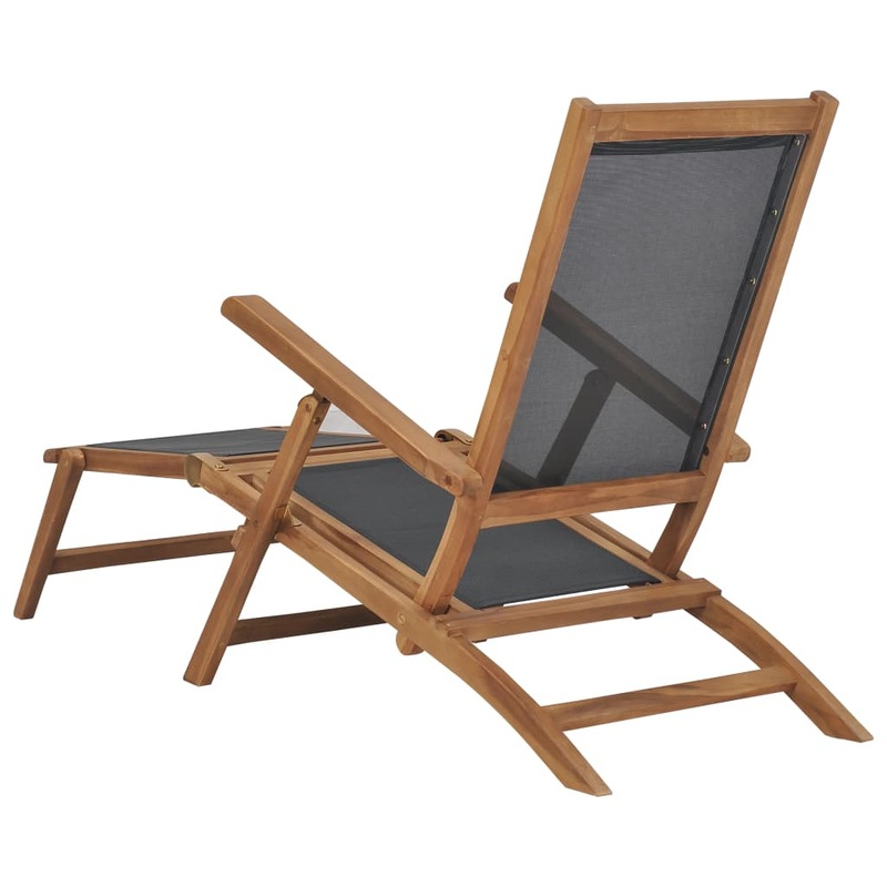 Buy Deck Chair with Footrest Solid Teak Wood Black MyDeal