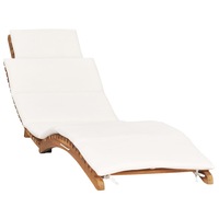 Folding Sun Lounger with Cream White Cushion Solid Teak Wood vidaXL