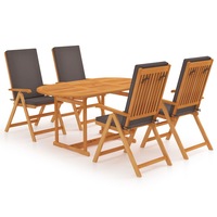5 Piece Garden Dining Set with Grey Cushions Solid Teak Wood vidaXL