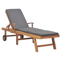 Sun Lounger with Cushion Solid Teak Wood Dark Grey vidaXL