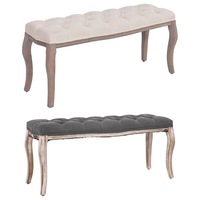 Solid Wood Bench Linen Fabric Foot Stool Ottoman Cream White/Dark Grey vidaXL