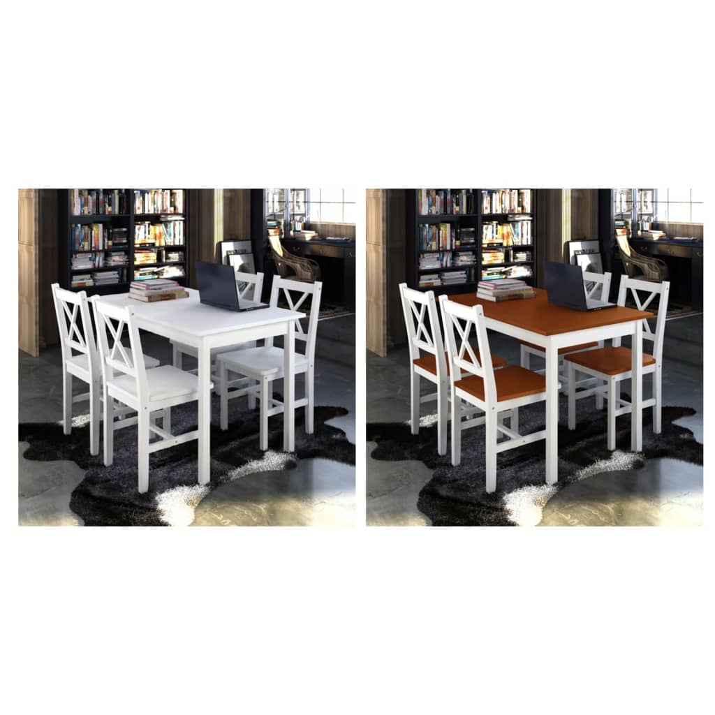 Solid Wood Dining Set 5 Piece Kitchen Furniture Table Chair White/Brown vidaXL