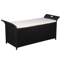 Storage Bench with Cushion 138 cm Poly Rattan Black vidaXL