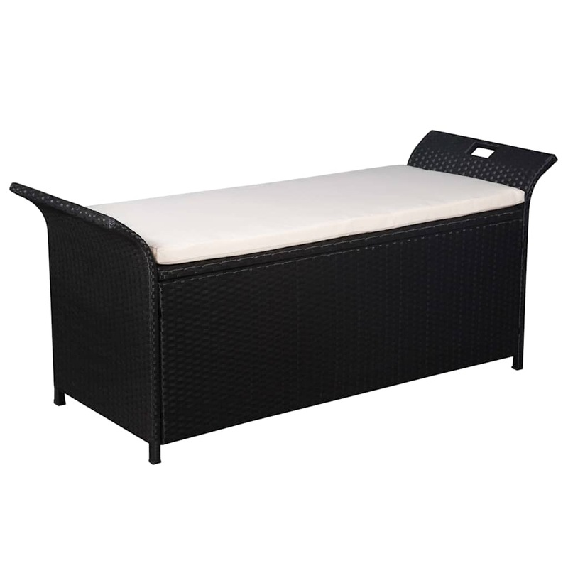 Storage Bench with Cushion 138 cm Poly Rattan Black MyDeal