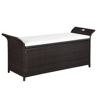 Storage Bench with Cushion 138 cm Poly Rattan Brown vidaXL