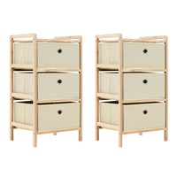 Storage Racks with 3 Fabric Baskets 2 pcs Beige Cedar Wood vidaXL