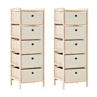 Storage Racks with 5 Fabric Baskets 2 pcs Beige Cedar Wood vidaXL