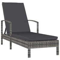 Sun Lounger with Armrests Poly Rattan Grey vidaXL
