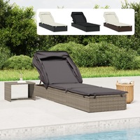 Sun Lounger Outdoor Day Bed Sun Bed with Foldable Roof Poly Rattan vidaXL