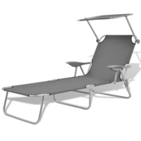 Sun Lounger with Canopy Steel Grey vidaXL