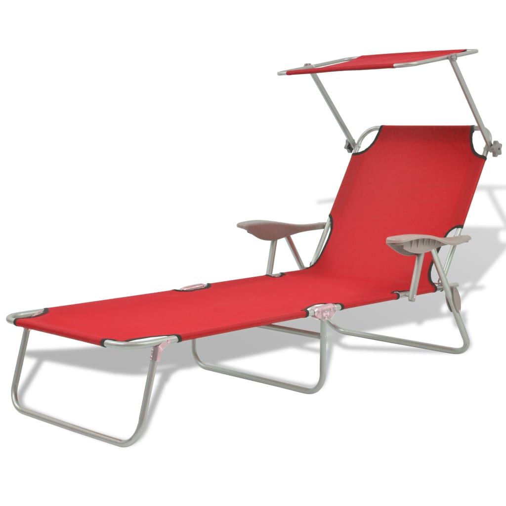 Sun Lounger with Canopy Steel Red vidaXL