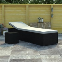 Sun Lounger with Cushion and Tea Table Poly Rattan Cream White vidaXL