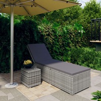 Sun Lounger with Cushion and Tea Table Poly Rattan Grey vidaXL