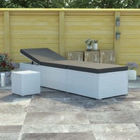 Sun Lounger with Cushion and Tea Table Poly Rattan White vidaXL