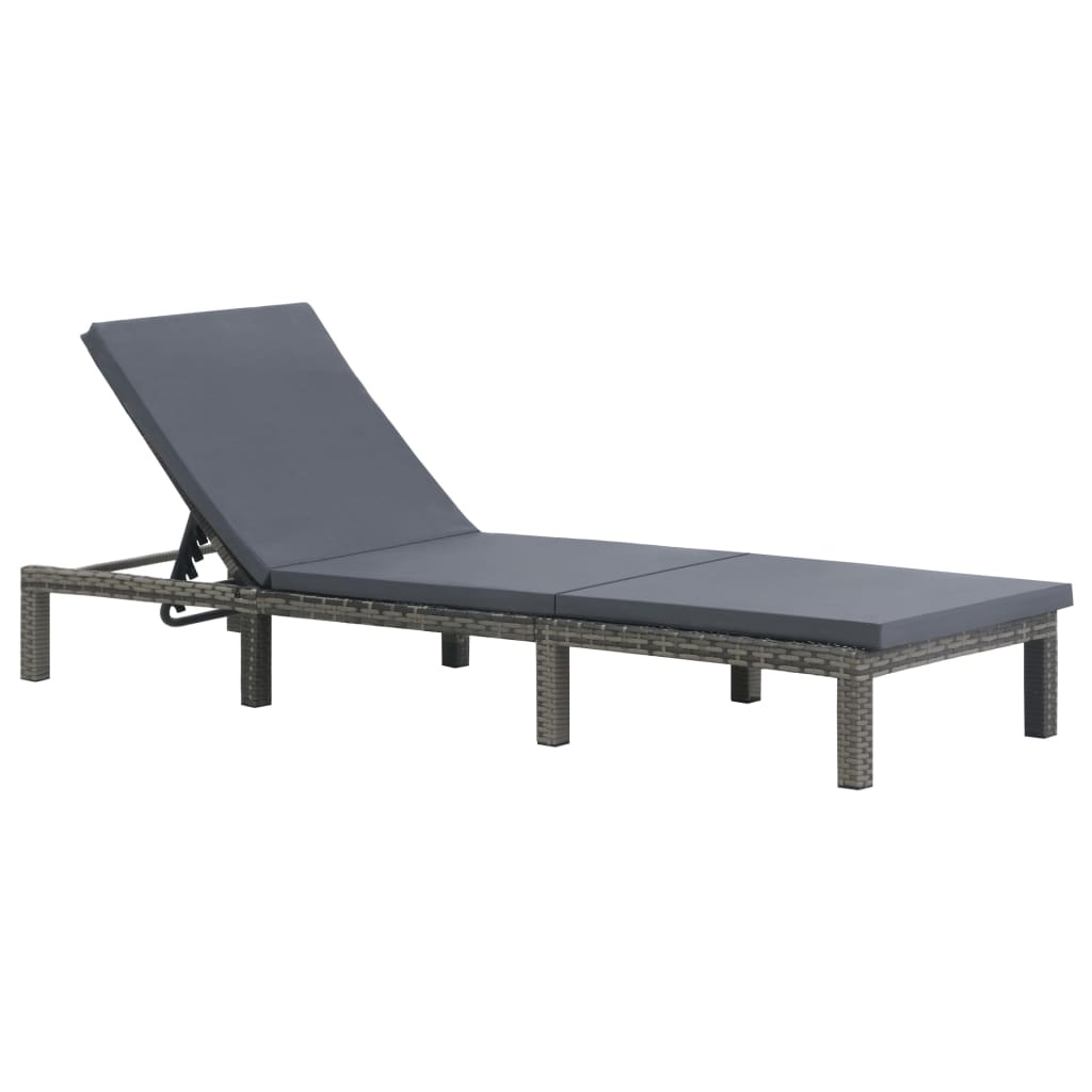 Sun Lounger with Cushion Poly Rattan Anthracite vidaXL
