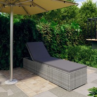 Sun Lounger with Cushion Poly Rattan Grey vidaXL