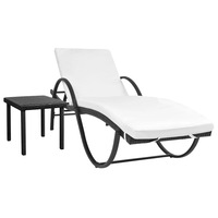 Sun Lounger with Cushion & Table Poly Rattan Black vidaXL