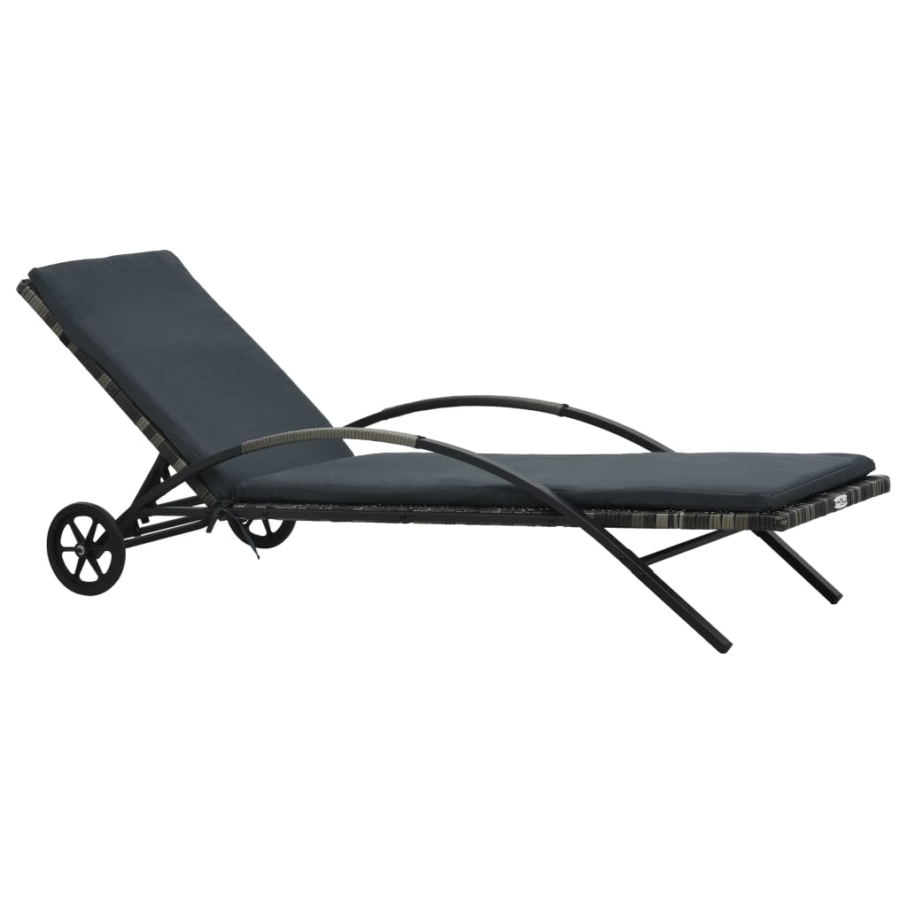 Sun Lounger with Cushion & Wheels Poly Rattan Anthracite vidaXL
