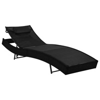 Sun Lounger with Pillow Poly Rattan Black vidaXL