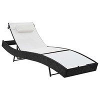 Sun Lounger with Pillow Poly Rattan Black vidaXL