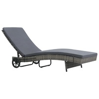 Sun Lounger with Wheels and Cushion Poly Rattan Anthracite vidaXL