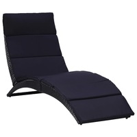 Sunbed with Cushion Poly Rattan Black vidaXL