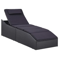 Sunbed with Cushion Poly Rattan Black vidaXL