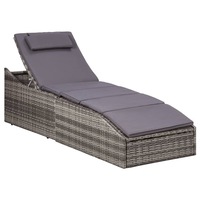Sunbed with Cushion Poly Rattan Grey vidaXL