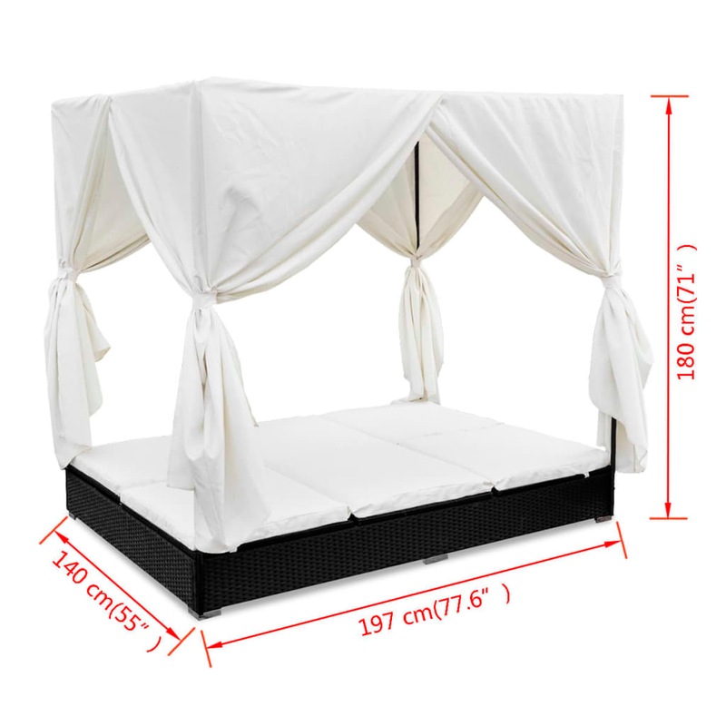 Buy Outdoor Lounge Bed with Curtains Poly Rattan Black vidaXL MyDeal