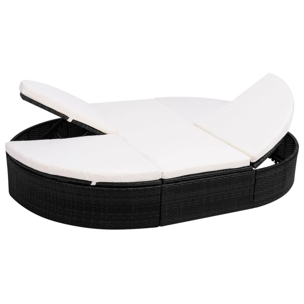 Outdoor Lounge Bed with Cushion Poly Rattan Black vidaXL