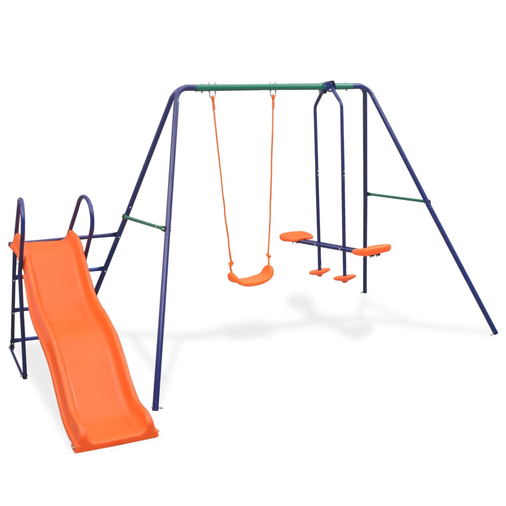 Swing Set with Slide and 3 Seats Orange vidaXL