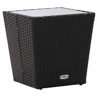 Tea Table Black 41.5x41.5x43 cm Poly Rattan and Tempered Glass vidaXL