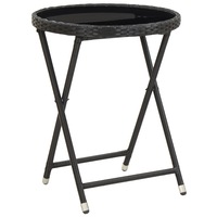 Tea Table Black 60 cm Poly Rattan and Tempered Glass vidaXL