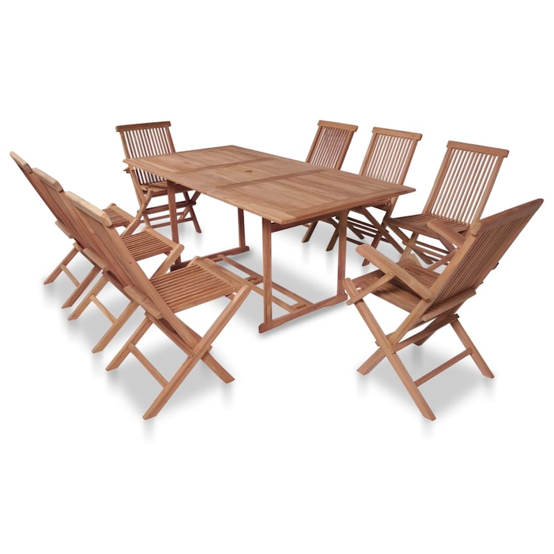 vidaXL Teak Outdoor Dining Set Table Folding Chairs 9 Piece Garden