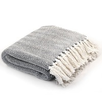 Throw Cotton Herringbone 160x210 cm Navy Blue vidaXL